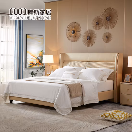 Luxury Hotel King Queen Size Bed Frame Modern Bedroom Furniture Leather Upholstered Double Bed