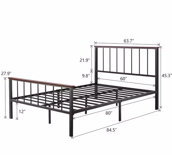 con cabecero y pie de cama de madera Marco de cama de metal tamaño queen