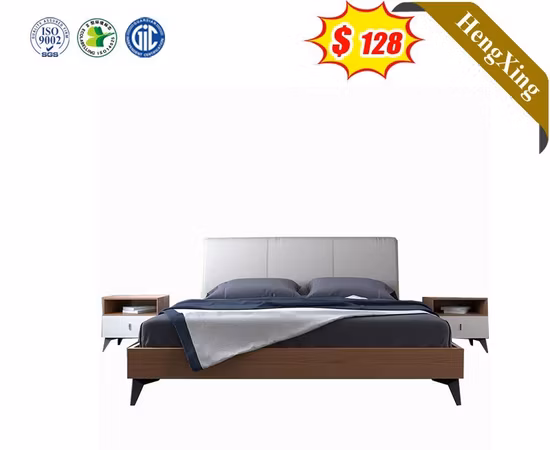 Conjunto de muebles de dormitorio para Hotel y hogar, moderno, de madera, colchón, redondo, de cuero, Loft, marco de cama doble de Metal con cajón